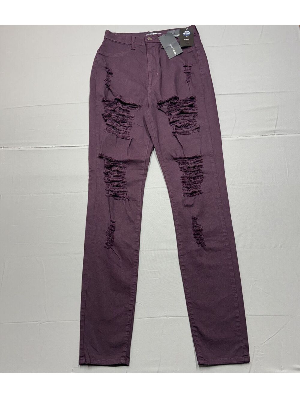 Fashion Nova Women's Purple Distressed Skinny Jeans Cotton Blend Size 13 NWT